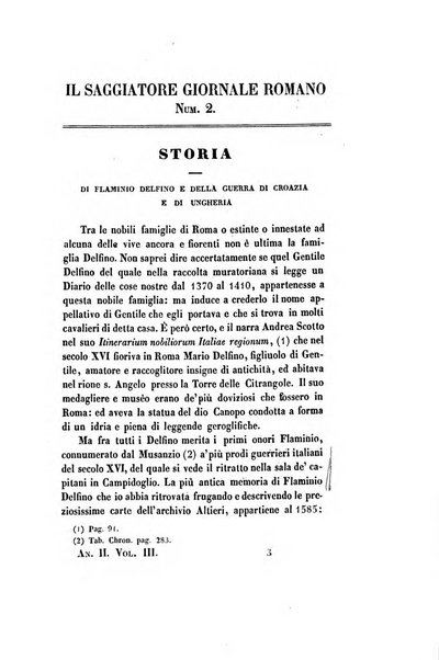 Il saggiatore giornale romano di storia, letteratura, belle arti, filologia e varietà