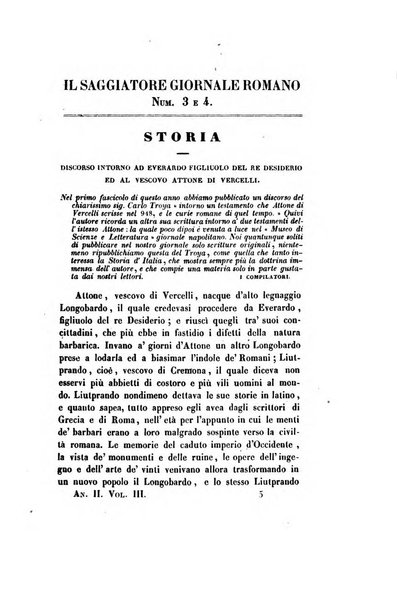 Il saggiatore giornale romano di storia, letteratura, belle arti, filologia e varietà