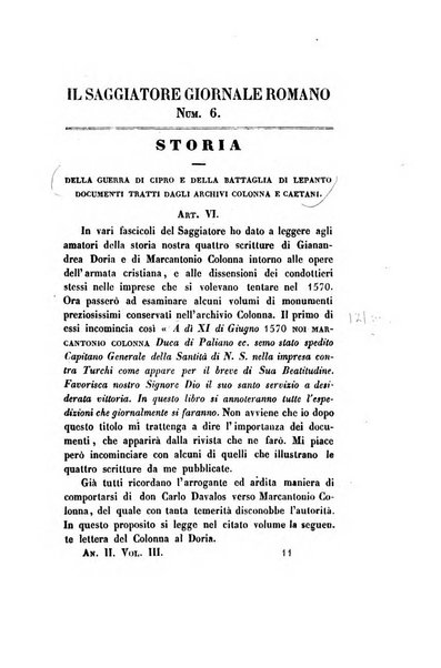 Il saggiatore giornale romano di storia, letteratura, belle arti, filologia e varietà