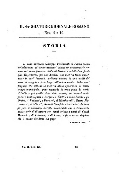 Il saggiatore giornale romano di storia, letteratura, belle arti, filologia e varietà