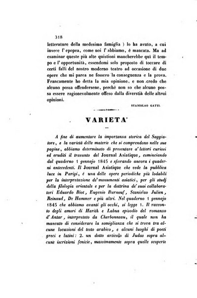 Il saggiatore giornale romano di storia, letteratura, belle arti, filologia e varietà