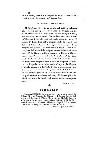 Il saggiatore giornale romano di storia, letteratura, belle arti, filologia e varietà