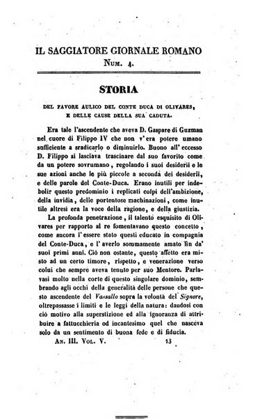 Il saggiatore giornale romano di storia, letteratura, belle arti, filologia e varietà