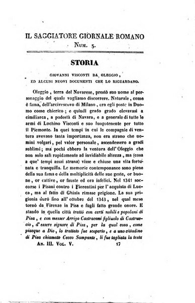 Il saggiatore giornale romano di storia, letteratura, belle arti, filologia e varietà