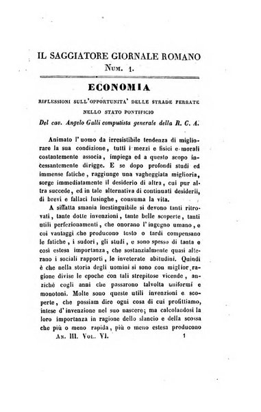 Il saggiatore giornale romano di storia, letteratura, belle arti, filologia e varietà