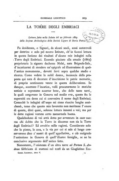 Giornale ligustico di archeologia, storia e belle arti