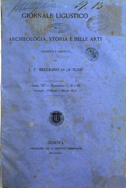 Giornale ligustico di archeologia, storia e belle arti