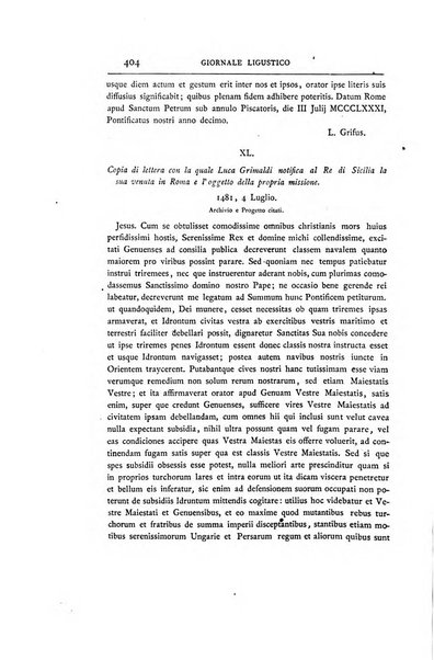 Giornale ligustico di archeologia, storia e belle arti