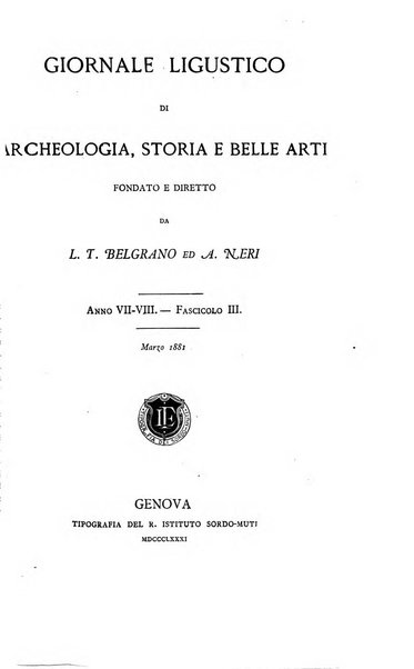 Giornale ligustico di archeologia, storia e belle arti