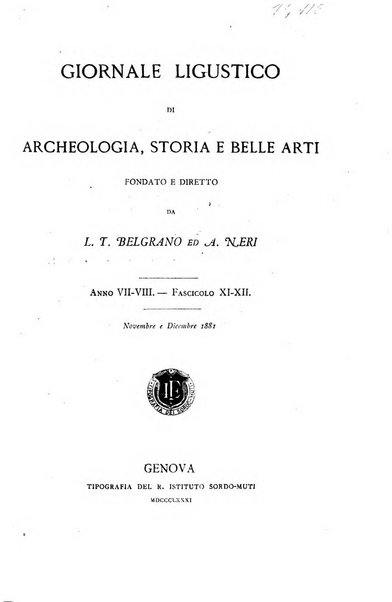 Giornale ligustico di archeologia, storia e belle arti