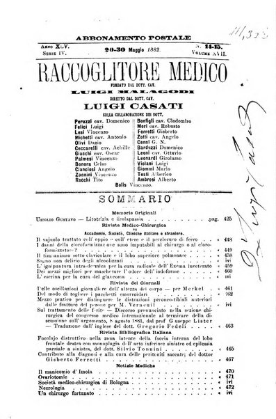 Il raccoglitore medico giornale indirizzato al progresso della medicina e chirurgia pratica e degli interessi morali e professionali specialmente dei medici-chirurghi condotti