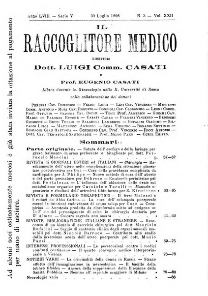 Il raccoglitore medico giornale indirizzato al progresso della medicina e chirurgia pratica e degli interessi morali e professionali specialmente dei medici-chirurghi condotti