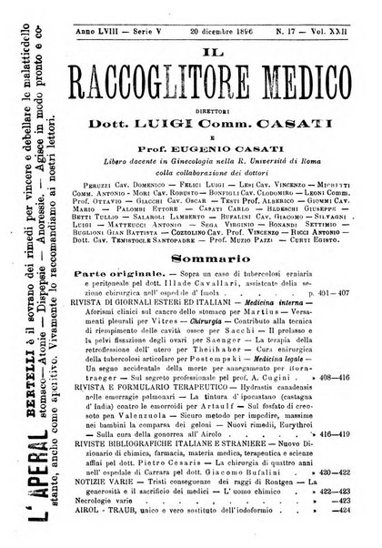 Il raccoglitore medico giornale indirizzato al progresso della medicina e chirurgia pratica e degli interessi morali e professionali specialmente dei medici-chirurghi condotti