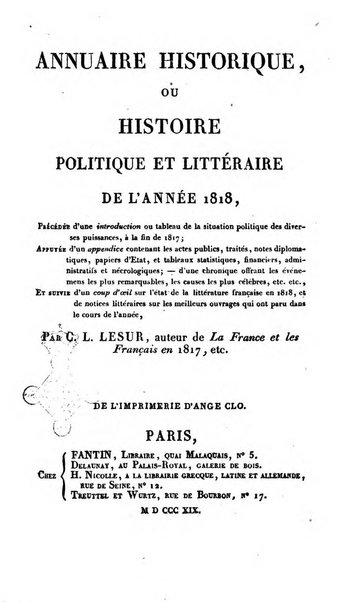 Annuaire historique ou Histoire politique et litteraire de l'annee ...