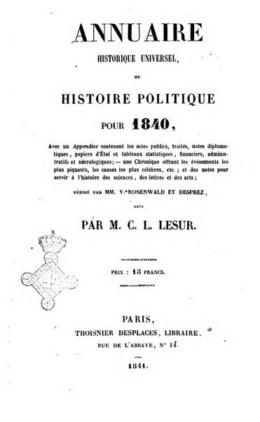 Annuaire historique universel, ou Histoire politique pour ...