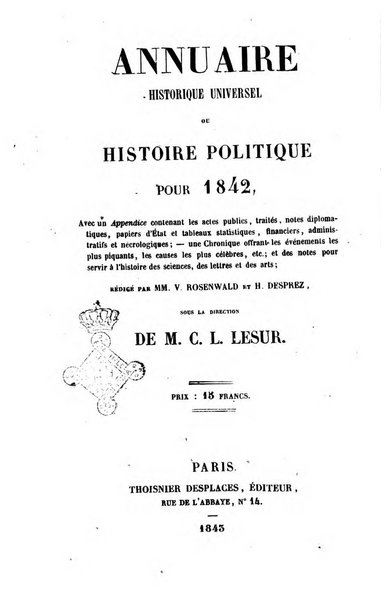 Annuaire historique universel, ou Histoire politique pour ...