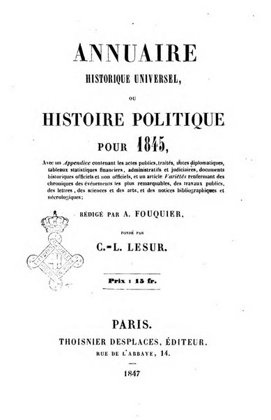 Annuaire historique universel, ou Histoire politique pour ...