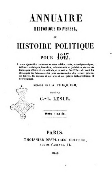 Annuaire historique universel, ou Histoire politique pour ...