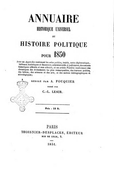 Annuaire historique universel, ou Histoire politique pour ...