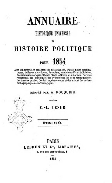 Annuaire historique universel, ou Histoire politique pour ...