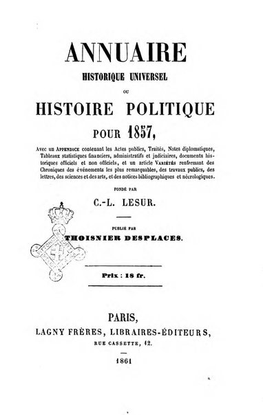 Annuaire historique universel, ou Histoire politique pour ...