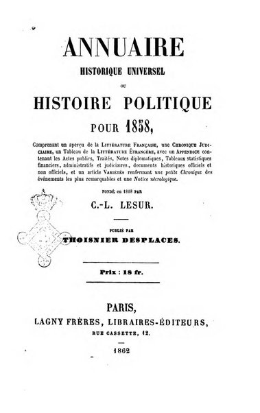 Annuaire historique universel, ou Histoire politique pour ...