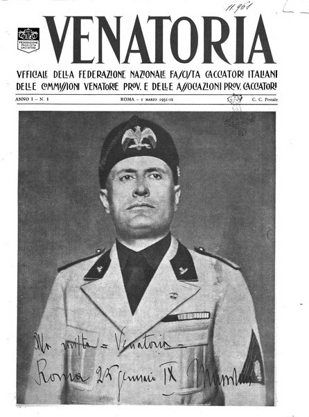 Venatoria ufficiale della Federazione nazionale fascista cacciatori italiani, delle Commissioni venatorie prov. e delle Associazioni prov. cacciatori