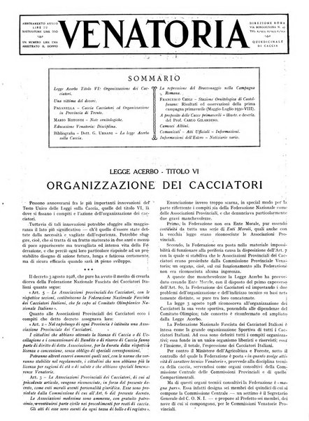 Venatoria ufficiale della Federazione nazionale fascista cacciatori italiani, delle Commissioni venatorie prov. e delle Associazioni prov. cacciatori