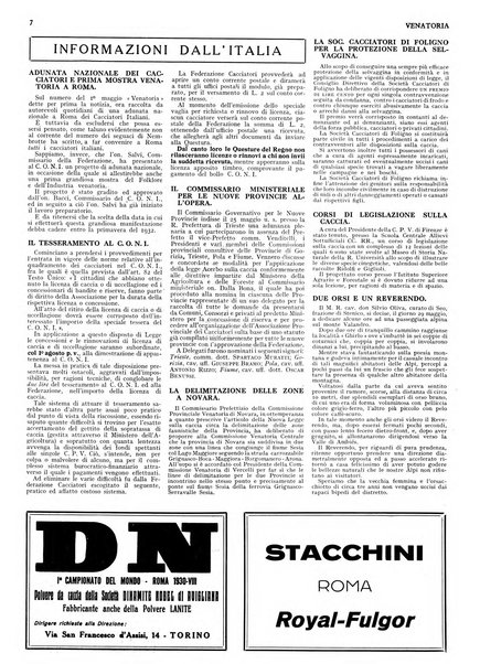 Venatoria ufficiale della Federazione nazionale fascista cacciatori italiani, delle Commissioni venatorie prov. e delle Associazioni prov. cacciatori