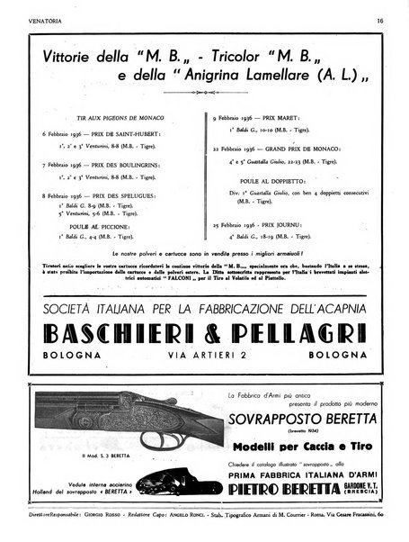 Venatoria ufficiale della Federazione nazionale fascista cacciatori italiani, delle Commissioni venatorie prov. e delle Associazioni prov. cacciatori