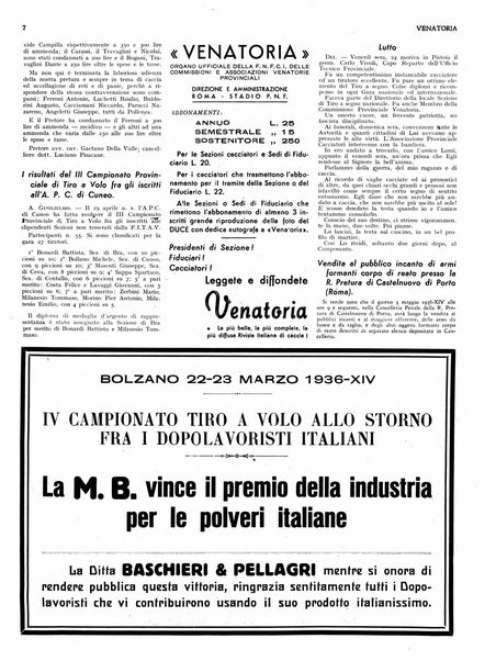 Venatoria ufficiale della Federazione nazionale fascista cacciatori italiani, delle Commissioni venatorie prov. e delle Associazioni prov. cacciatori