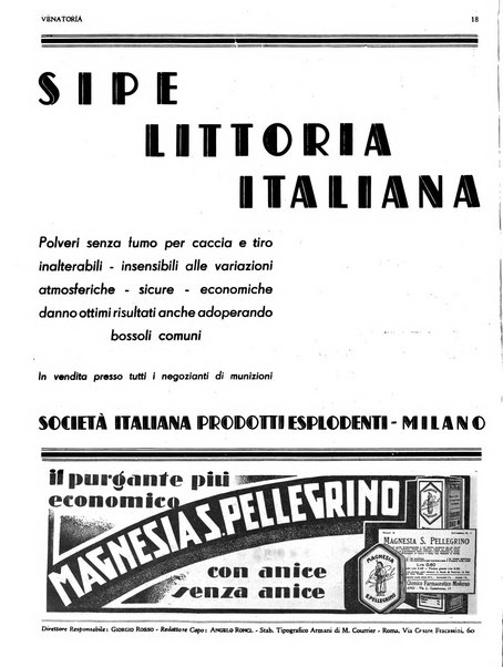 Venatoria ufficiale della Federazione nazionale fascista cacciatori italiani, delle Commissioni venatorie prov. e delle Associazioni prov. cacciatori