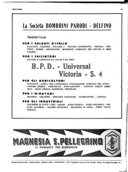 Venatoria ufficiale della Federazione nazionale fascista cacciatori italiani, delle Commissioni venatorie prov. e delle Associazioni prov. cacciatori