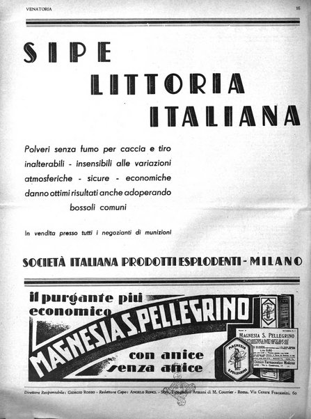 Venatoria ufficiale della Federazione nazionale fascista cacciatori italiani, delle Commissioni venatorie prov. e delle Associazioni prov. cacciatori