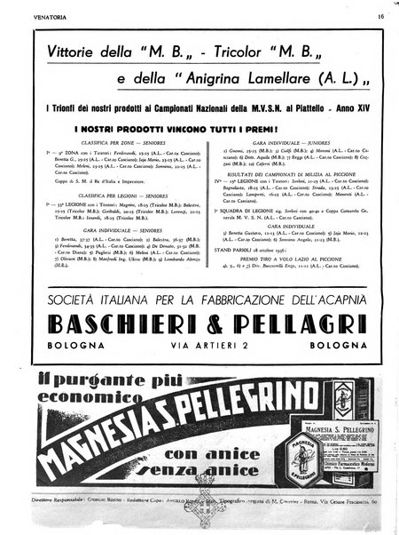 Venatoria ufficiale della Federazione nazionale fascista cacciatori italiani, delle Commissioni venatorie prov. e delle Associazioni prov. cacciatori