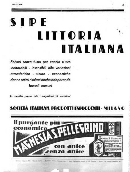 Venatoria ufficiale della Federazione nazionale fascista cacciatori italiani, delle Commissioni venatorie prov. e delle Associazioni prov. cacciatori