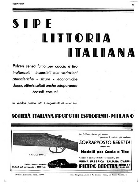 Venatoria ufficiale della Federazione nazionale fascista cacciatori italiani, delle Commissioni venatorie prov. e delle Associazioni prov. cacciatori