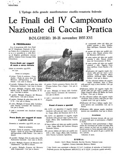 Venatoria ufficiale della Federazione nazionale fascista cacciatori italiani, delle Commissioni venatorie prov. e delle Associazioni prov. cacciatori