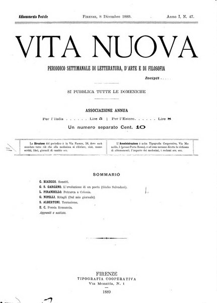 Vita nuova periodico settimanale di letteratura, d'arte e di filosofia