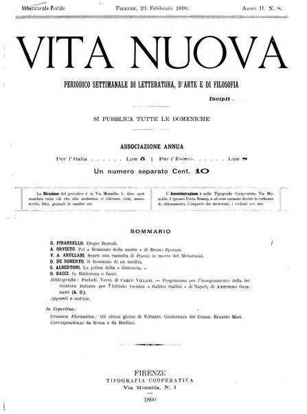 Vita nuova periodico settimanale di letteratura, d'arte e di filosofia