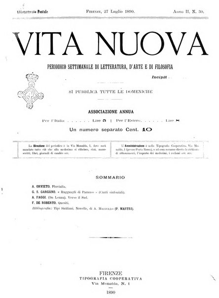 Vita nuova periodico settimanale di letteratura, d'arte e di filosofia