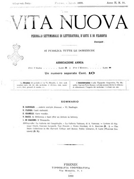 Vita nuova periodico settimanale di letteratura, d'arte e di filosofia