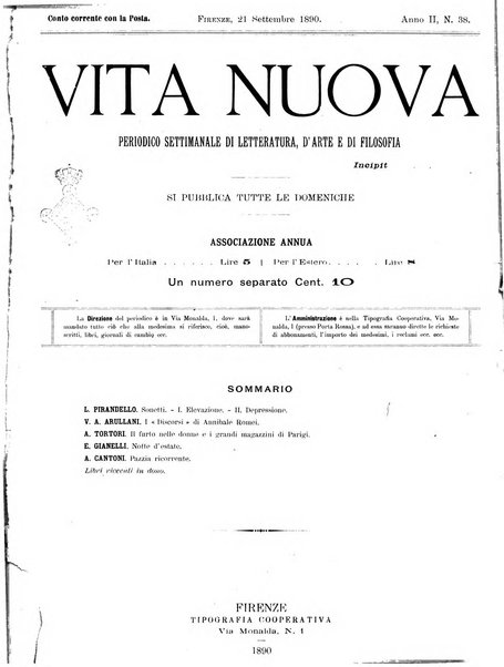 Vita nuova periodico settimanale di letteratura, d'arte e di filosofia