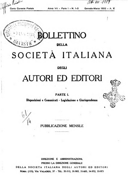 Bollettino della Societa italiana degli autori ed editori