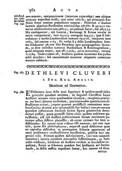 Opuscula omnia actis eruditorum lipsiensibus inserta, quae ad universam mathesim, physicam, medicinam, anatomiam, chirurgiam et philologiam pertinent; nec non epitomae si quae materia vel criticis animadversionibus celebriores