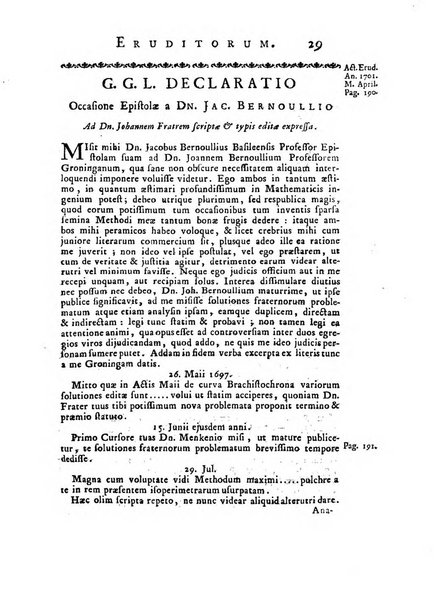 Opuscula omnia actis eruditorum lipsiensibus inserta, quae ad universam mathesim, physicam, medicinam, anatomiam, chirurgiam et philologiam pertinent; nec non epitomae si quae materia vel criticis animadversionibus celebriores