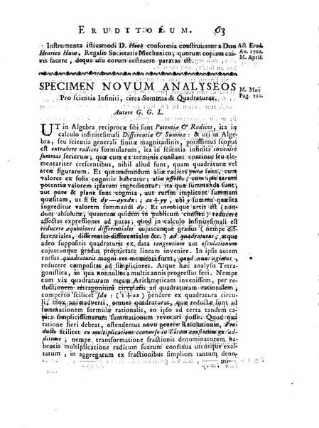 Opuscula omnia actis eruditorum lipsiensibus inserta, quae ad universam mathesim, physicam, medicinam, anatomiam, chirurgiam et philologiam pertinent; nec non epitomae si quae materia vel criticis animadversionibus celebriores