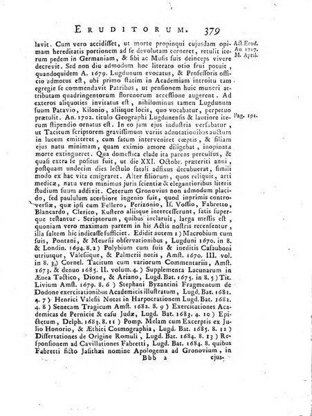 Opuscula omnia actis eruditorum lipsiensibus inserta, quae ad universam mathesim, physicam, medicinam, anatomiam, chirurgiam et philologiam pertinent; nec non epitomae si quae materia vel criticis animadversionibus celebriores