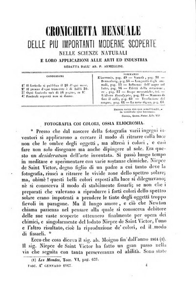 Cronichetta mensuale delle piu importanti moderne scoperte nelle scienze naturali e loro applicazioni alle arti ed industria