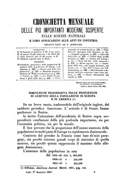 Cronichetta mensuale delle piu importanti moderne scoperte nelle scienze naturali e loro applicazioni alle arti ed industria